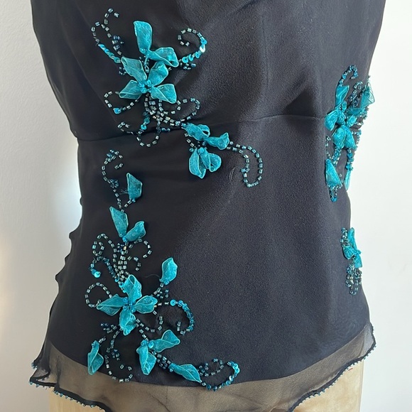 Y2K Whimsigoth Set Mix It 14 Black Midi Tank Sheer Floral Hip Hugger Fairycore - Picture 5 of 16